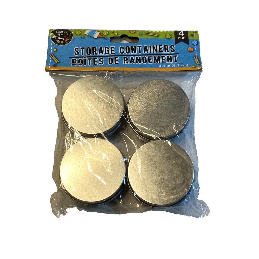 4 count small metal round‎ storage containers great for crafts